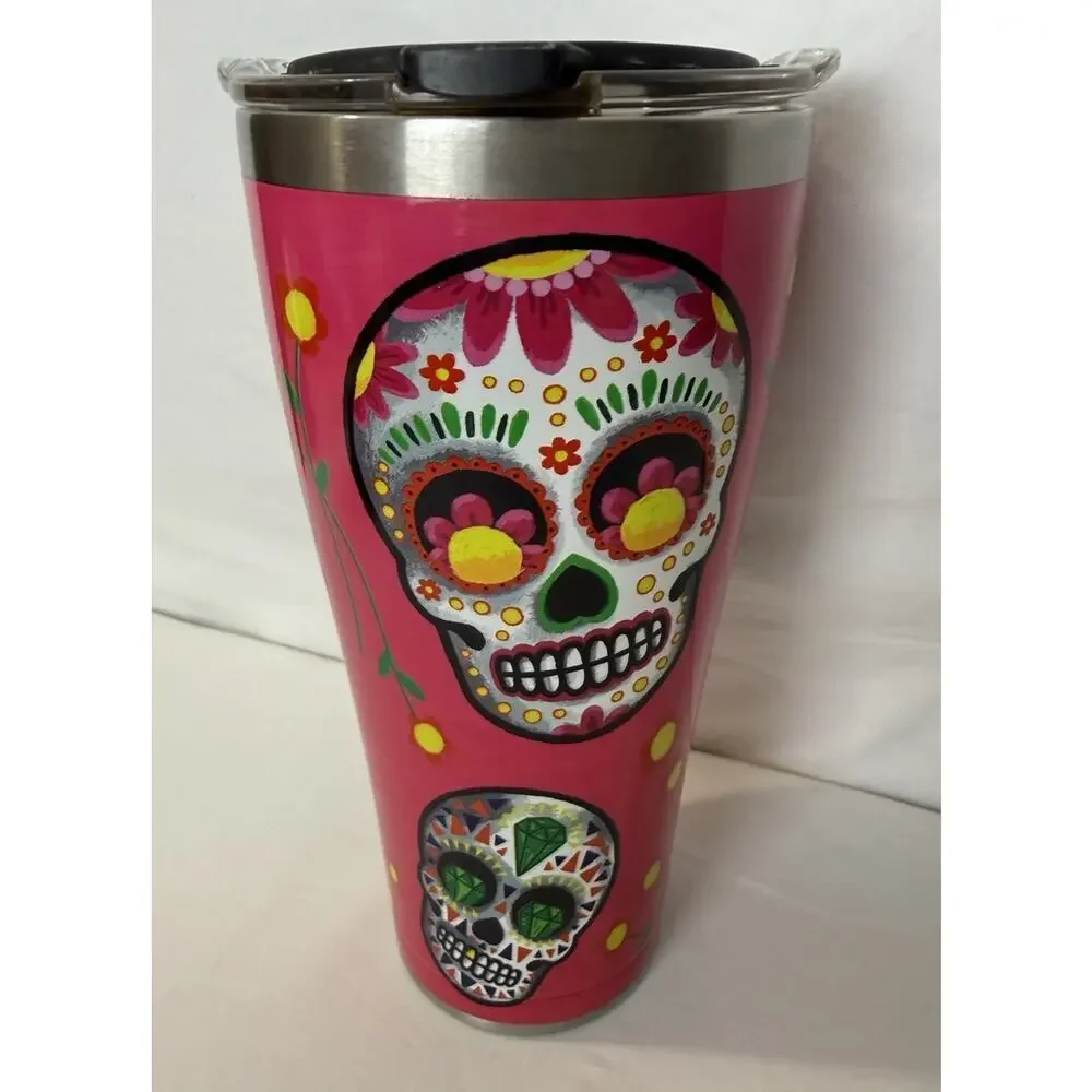 Tervis Tumbler Sugar Skulls Halloween Pink Stainless 30oz Day of the Dead